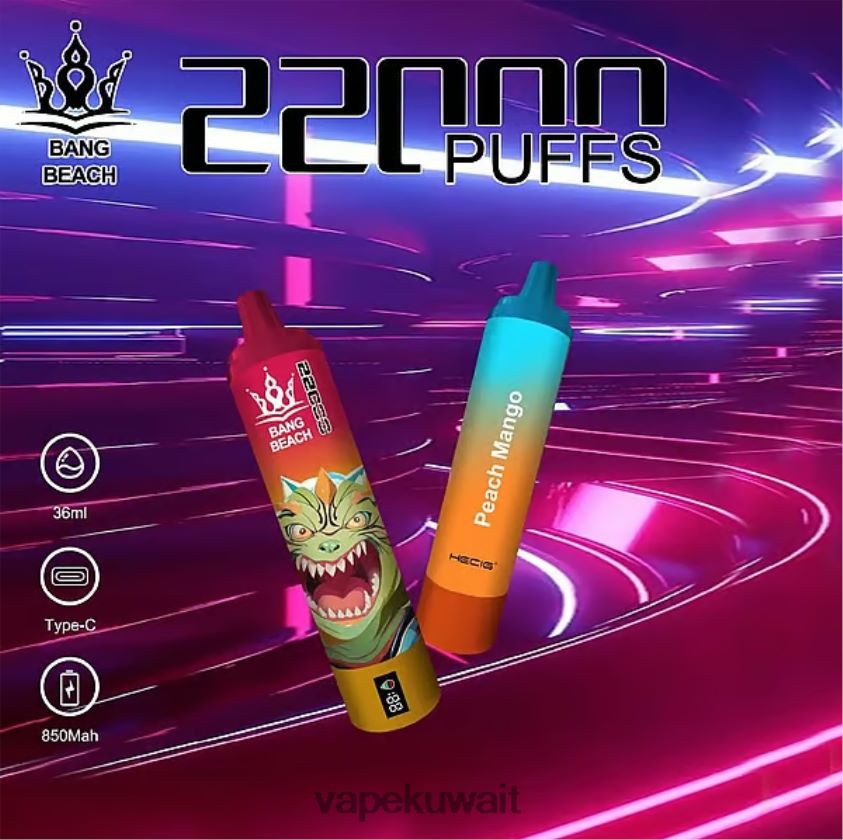 Vape KW F2PZLD24 - Bang Beach شاشة سمارت 22000 نفخة مانجو خوخ
