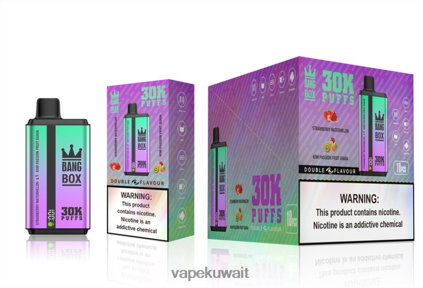 Vape Kuwait F2PZLD70 - Bang Box 30000 نفخة نكهات مزدوجة فراولة، بطيخ، كيوي، باشن فروت، جوافة
