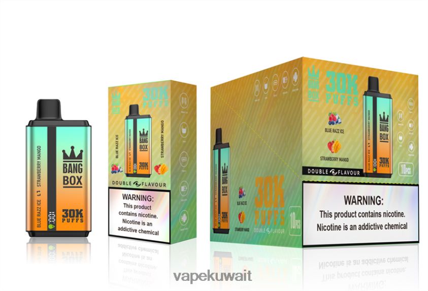 Vape Kuwait F2PZLD73 - Bang Box 30000 نفخة نكهات مزدوجة بلو راز آيس وفراولة ومانجو