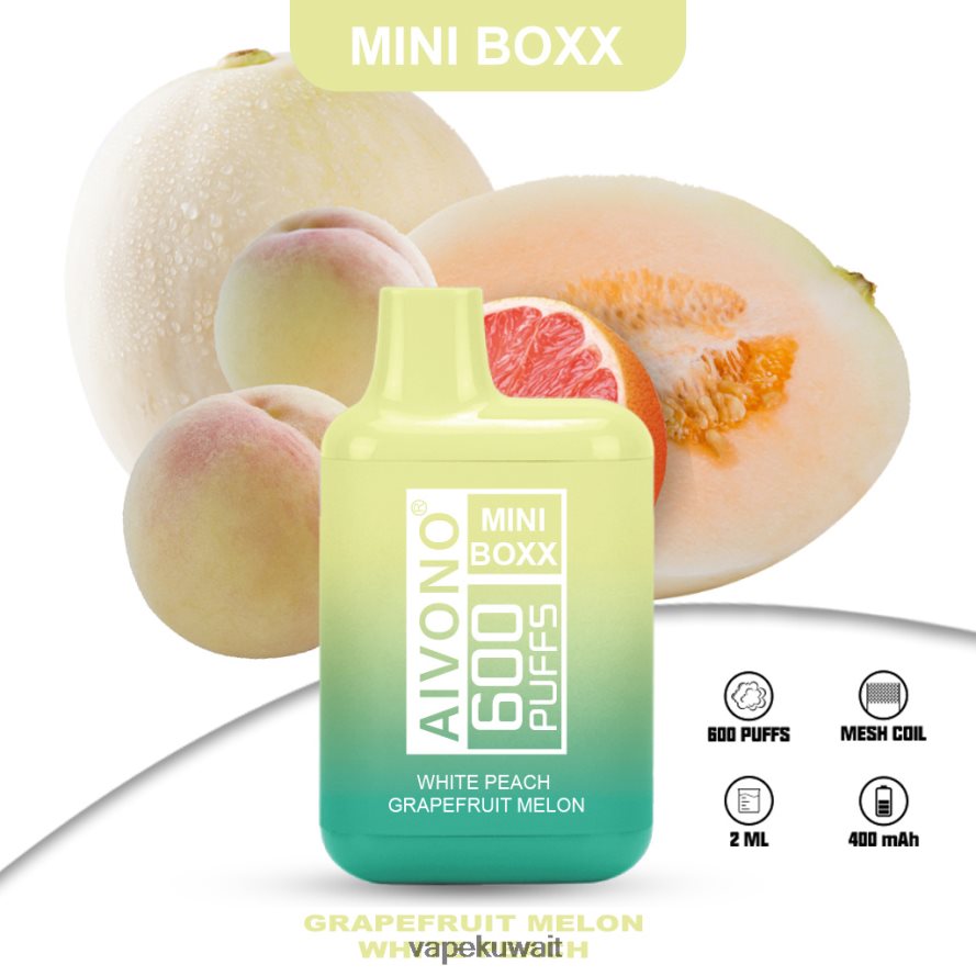 Aivono AIM MINI BOXX 600 الخوخ الأبيض الجريب فروت البطيخ - 66DF60241 Vape Kuwait