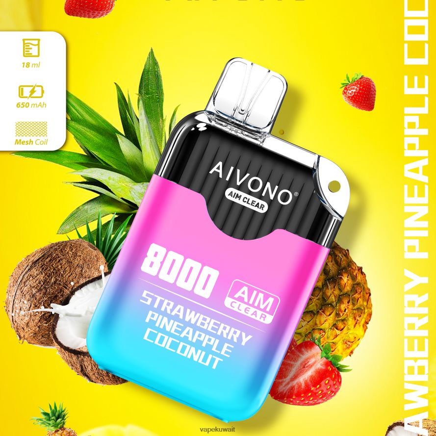 Aivono AIM CLEAR 8000 الفراولة والأناناس وجوز الهند - 66DF60207 Vape Kuwait