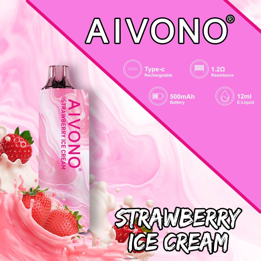 Aivono AIM GUN 7000 آيس كريم الفراولة - 66DF60105 Vape Kuwait