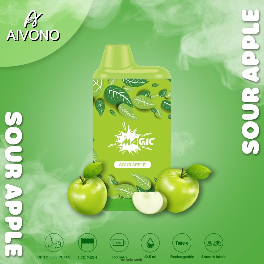 Aivono AIM MAGIC 5800 علبة سجائر بالفم التفاح الحامض - 66DF6087 Vape Kuwait