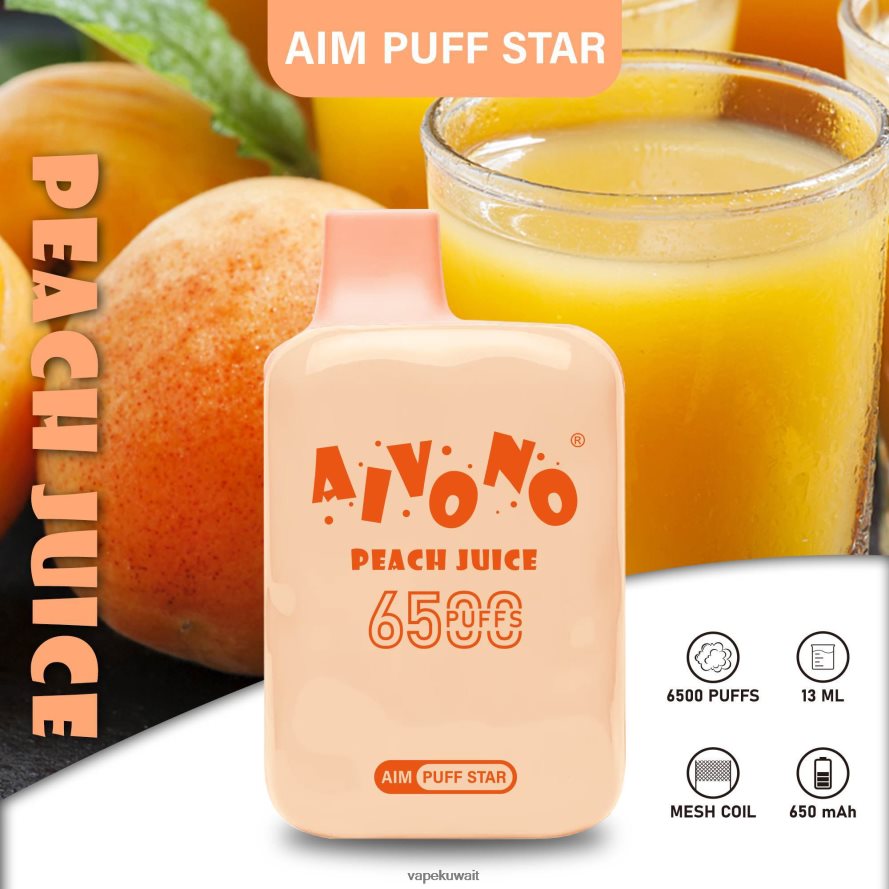 Aivono AIM PUFF STAR 6500 عصير الخوخ - 66DF60289 Vape Kuwait