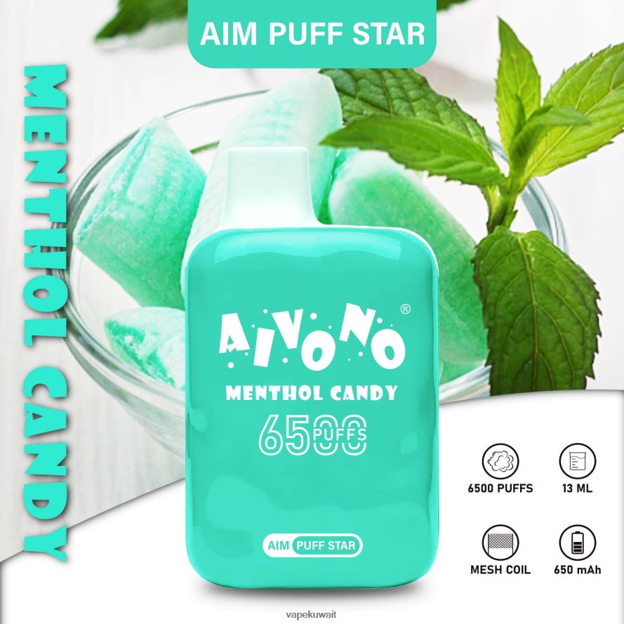 Aivono AIM PUFF STAR 6500 حلوى المنثول - 66DF60295 Vape Kuwait