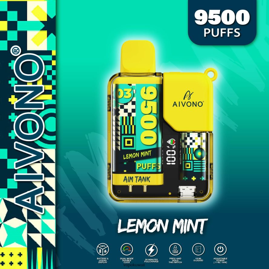 Aivono AIM TANK 9500 ليمون نعناع - 66DF6035 Vape Kuwait