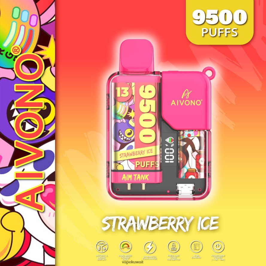 Aivono AIM TANK 9500 جليد الفراولة - 66DF6038 Vape الكويت