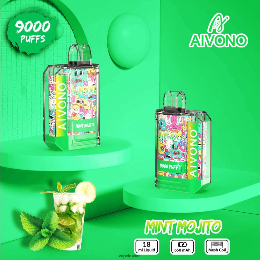 Aivono AIM XXL 9000 ملصق فم شفاف موهيتو النعناع - 66DF6055 Vape Kuwait