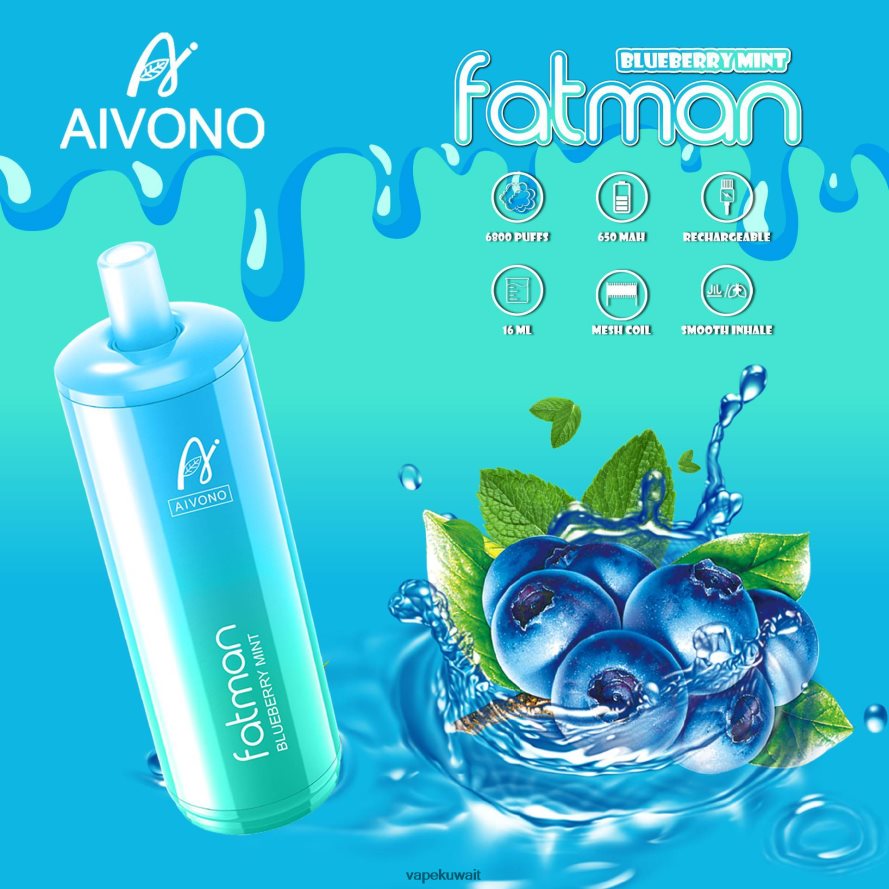 Aivono FATMAN 6800 النعناع التوت - 66DF6022 Vape الكويت