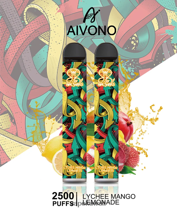 Aivono AIM SNAKE 2500 عصير ليمون ليتشي ومانجو - 66DF60308 Vape الكويت
