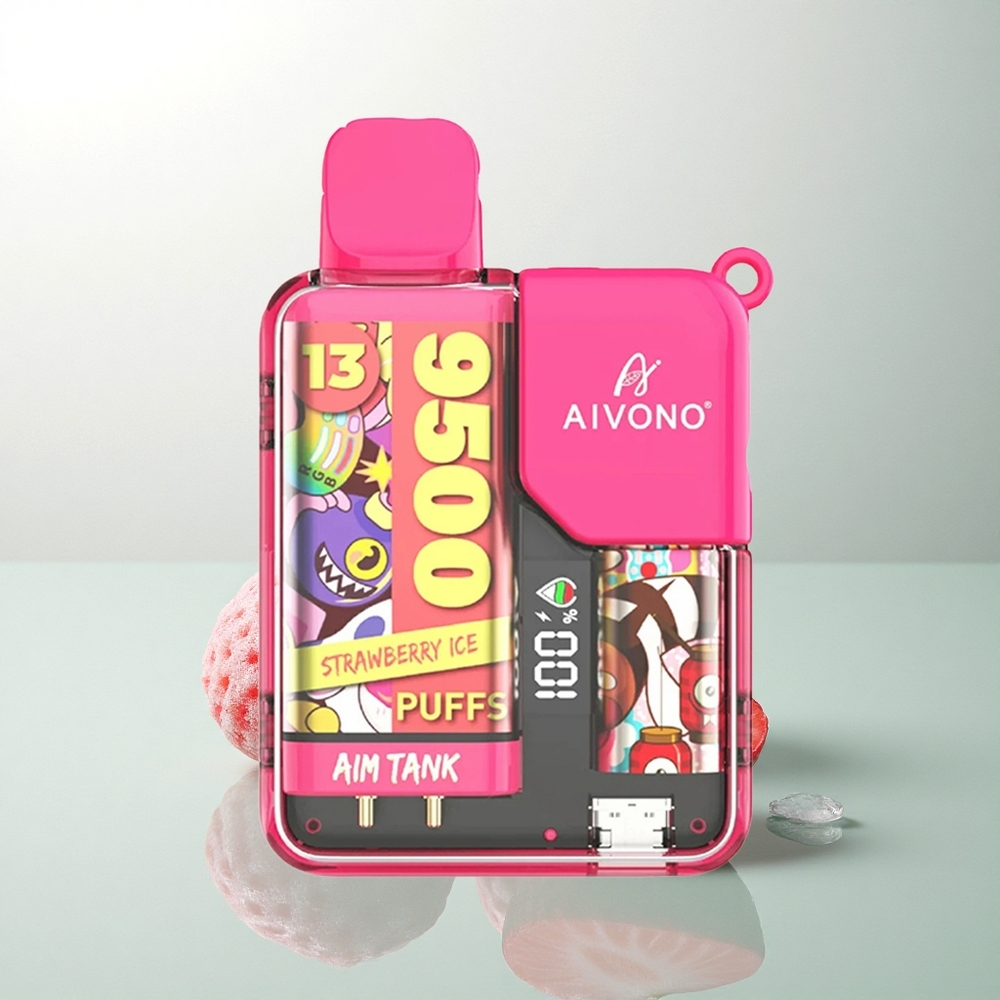 Aivono Aim Tank 9500 Puffs الفراولة الآيس بـ18 مل سائل إلكتروني و650 مللي أمبير