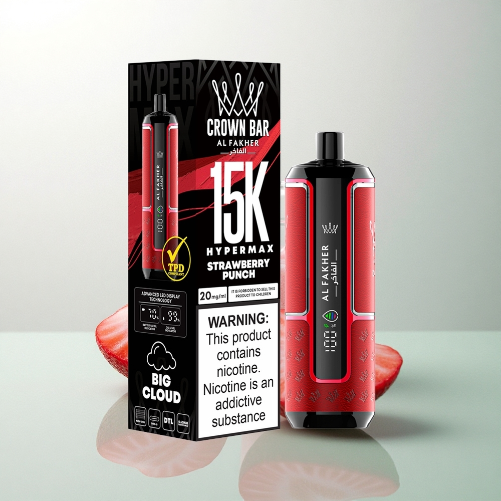 Al Fakher Crown Bar 15K Hypermax لكمة الفراولة 22مل 6نيكوتين 600ملي أمبير