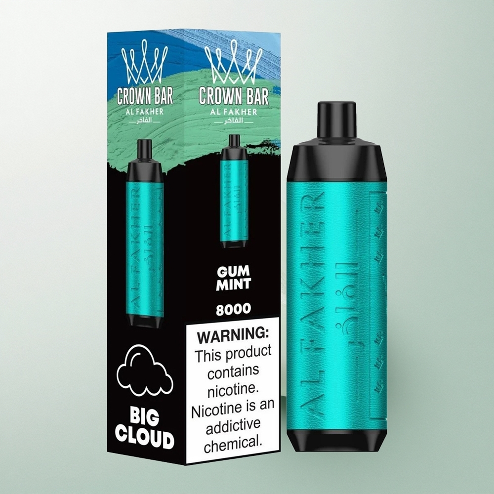 Al Fakher Crown Bar 8000 Crystal نعناع العلكة مع بطارية 600 مللي أمبير وسعة 18 ملليلتر