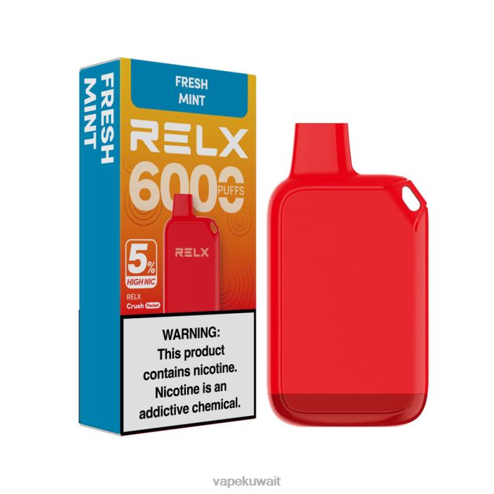 Vape Kuwait نعناع طازج - RELX Crush Pocket 6000 5% نيكو عالية LXTPN29